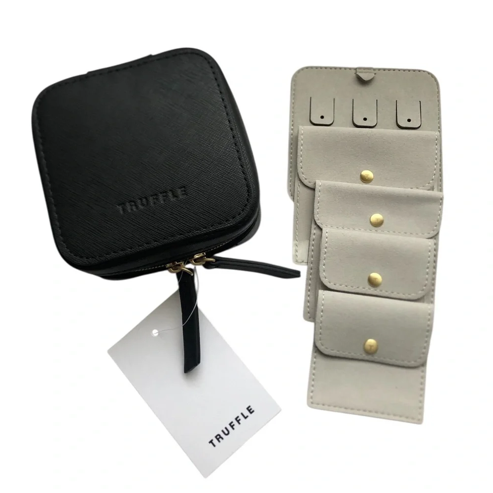 Truffle Black Leather Privacy Travel Jewelry Case New with Tag